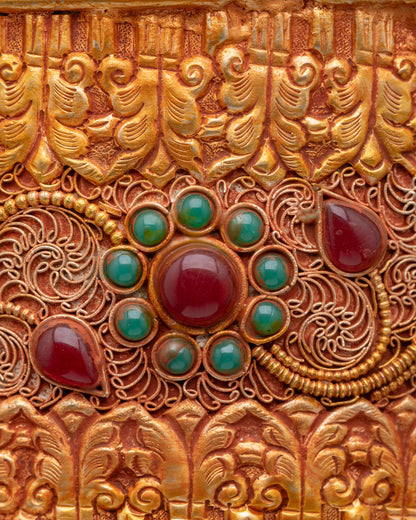 Copper Butter Lamp with Kalash Base | Himalayan Ritual Item Artwork