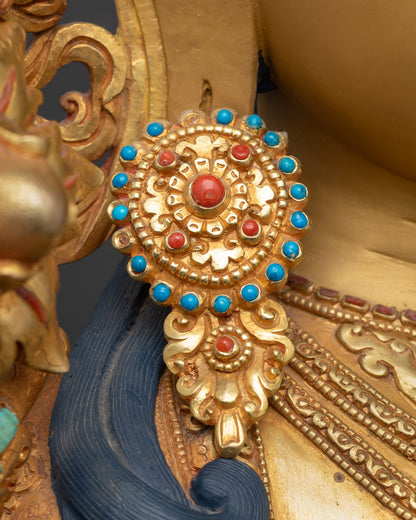 24K Gold-Gilded Green Tara Statue | Traditional Nepalese Buddhist Art