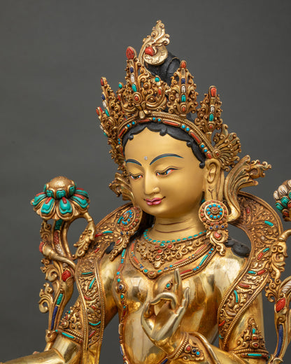 Green Tara Buddhist Statue | Traditional Newari Craftsmanship