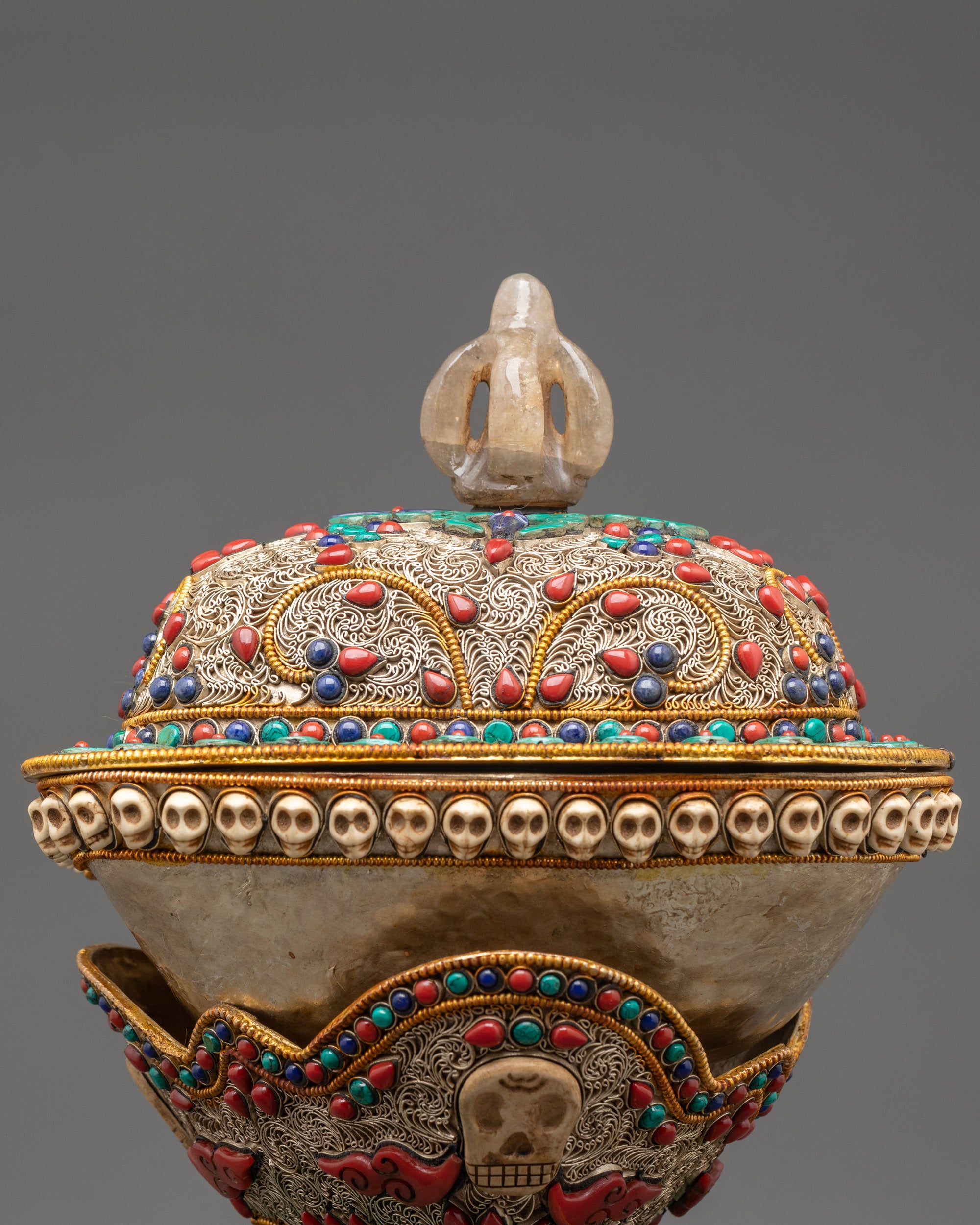 Sacred Skull Cup Kapala Set | Buddhist Ritual Offering for Altar Use