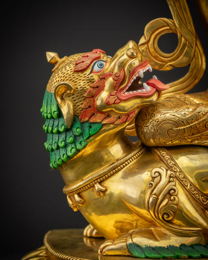 Handicrafted Simhada Manjushri Statue | Fearless Bodhisattva of Wisdom