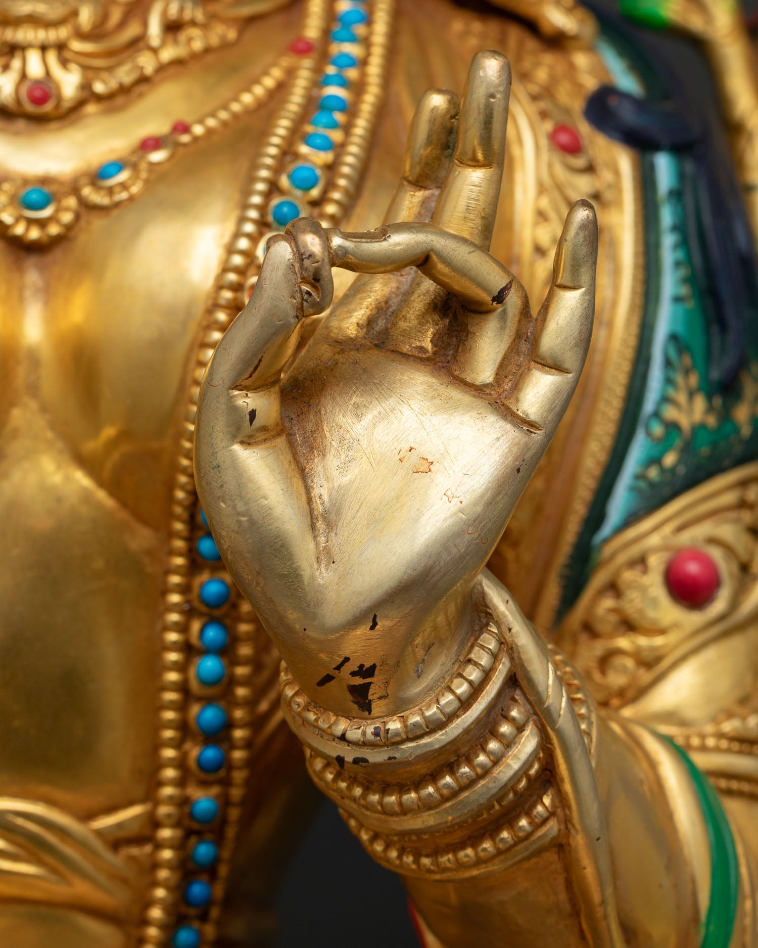 Enthroned Green Tara Statue | Multicolor Nepali Buddhist Artwork