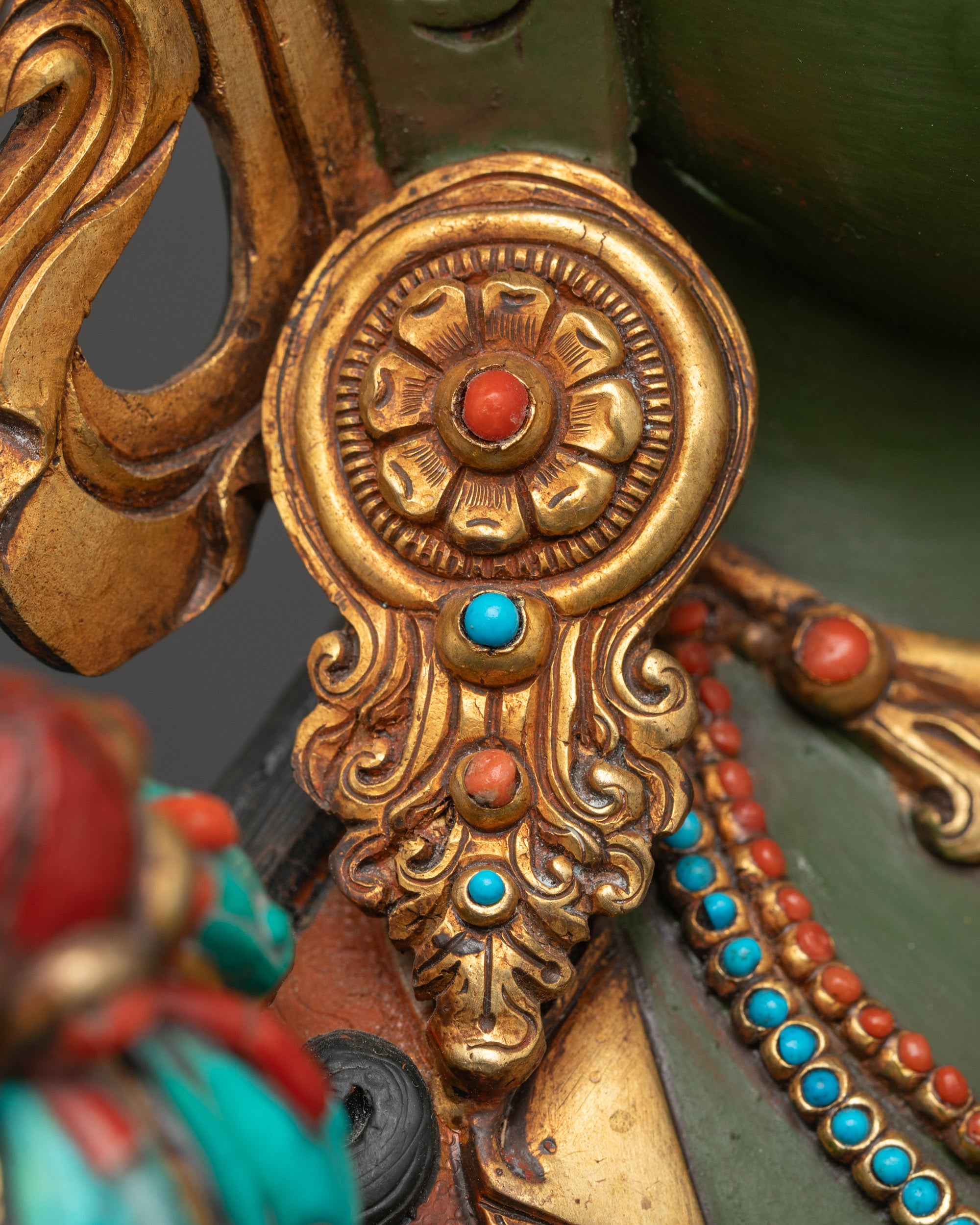 Hand-painted Serene Green Tara Statue | Tibetan Buddhist Sculpture