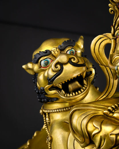 Simhanada Manjushri Statue | Handcrafted Gold Guarantee Idol