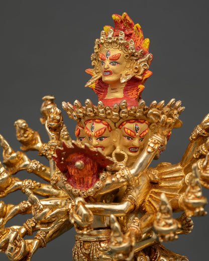 Detailed Side Close Up of Hevajra Yab Yum Statue with Skull Cups and Sacred Ornaments
