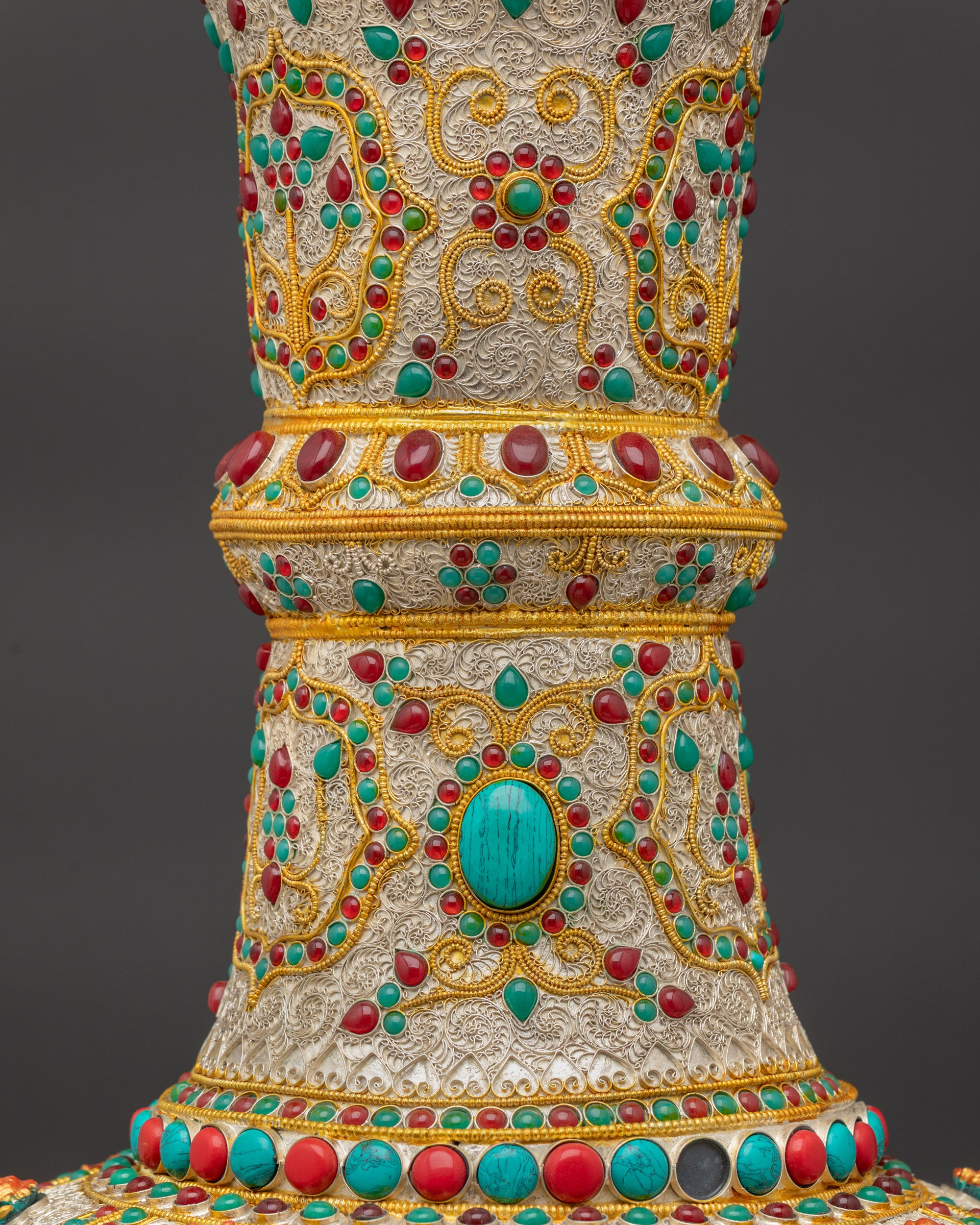 Silver & Gold-Plated Himalayan Vase | Spiritual Offering Art Nepal