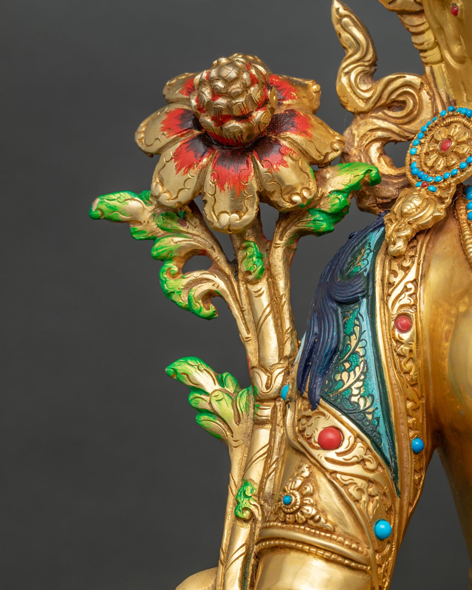 Enthroned Green Tara Statue | Multicolor Nepali Buddhist Artwork