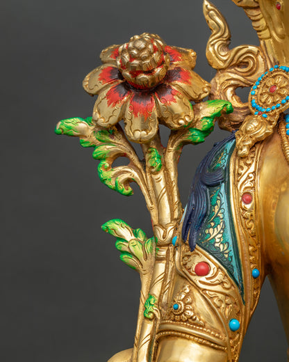 Enthroned Green Tara Statue | Multicolor Nepali Buddhist Artwork