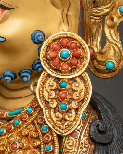 Crown Dzambhala On Throne Statue | Buddhist Wealth Deity Figure