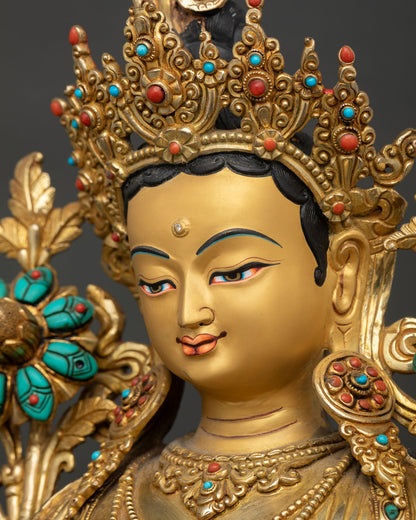 Green Tara Statue | 24K Gold Gilded Copper Buddhist Art