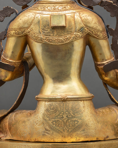 Compassionate Green Tara Sculpture | 24K Gold Fire-Gilded Copper Figurine