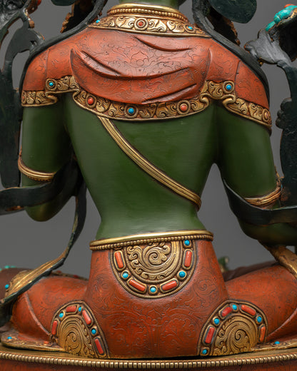 Hand-painted Serene Green Tara Statue | Tibetan Buddhist Sculpture