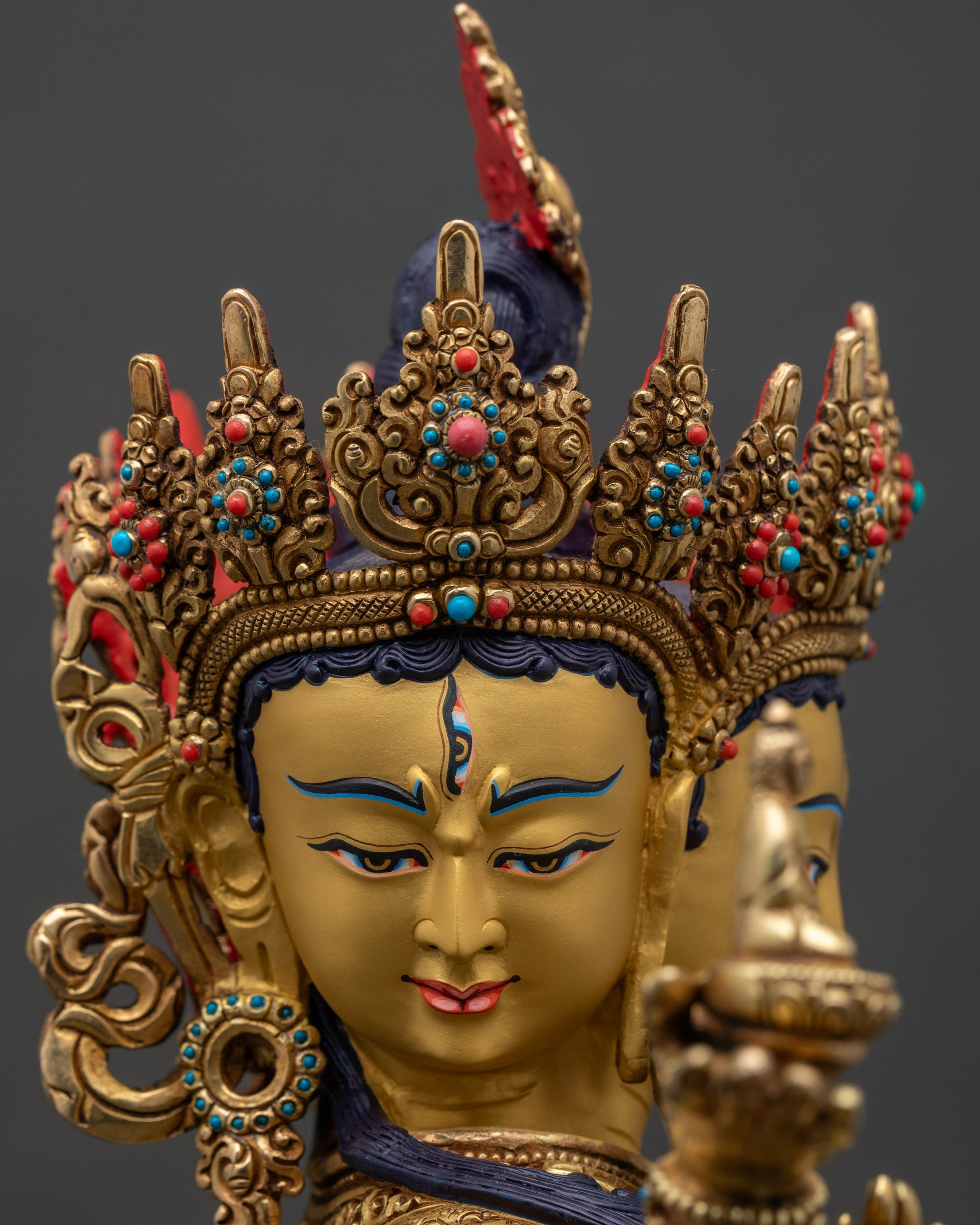 Buddhist Namgyalma Statue | Three-Faced Long-Life Deity Sculpture