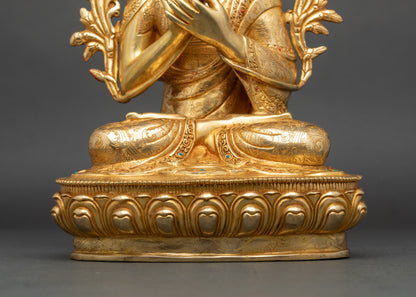 Tsongkhapa with Two Disciples | Handmade 24K Gold Nepalese Sculpture