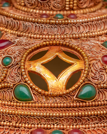 Copper Butter Lamp with Kalash Base | Himalayan Ritual Item Artwork