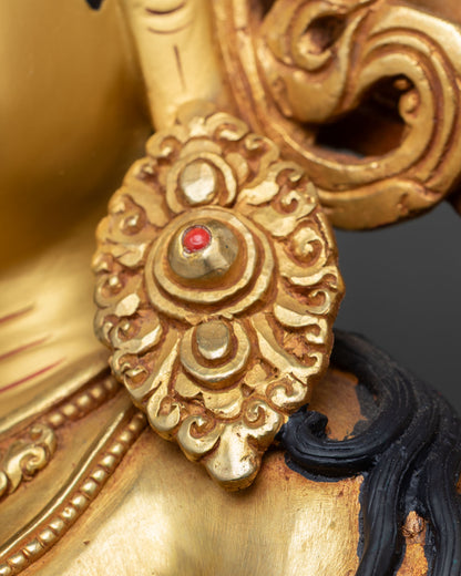 Green Tara Statue on Ornate Snow Lion Throne |  Handmade in Nepal