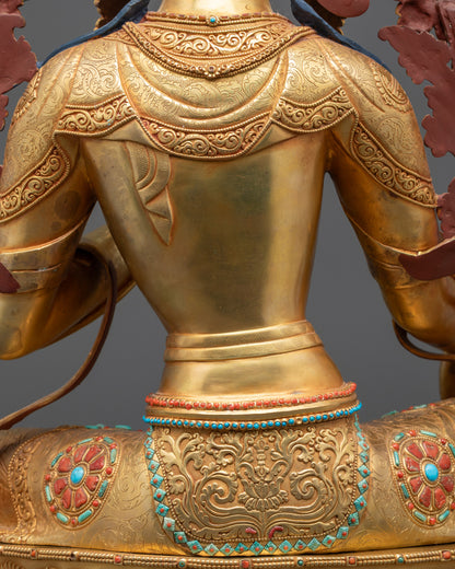 24K Gold-Gilded Green Tara Statue | Traditional Nepalese Buddhist Art