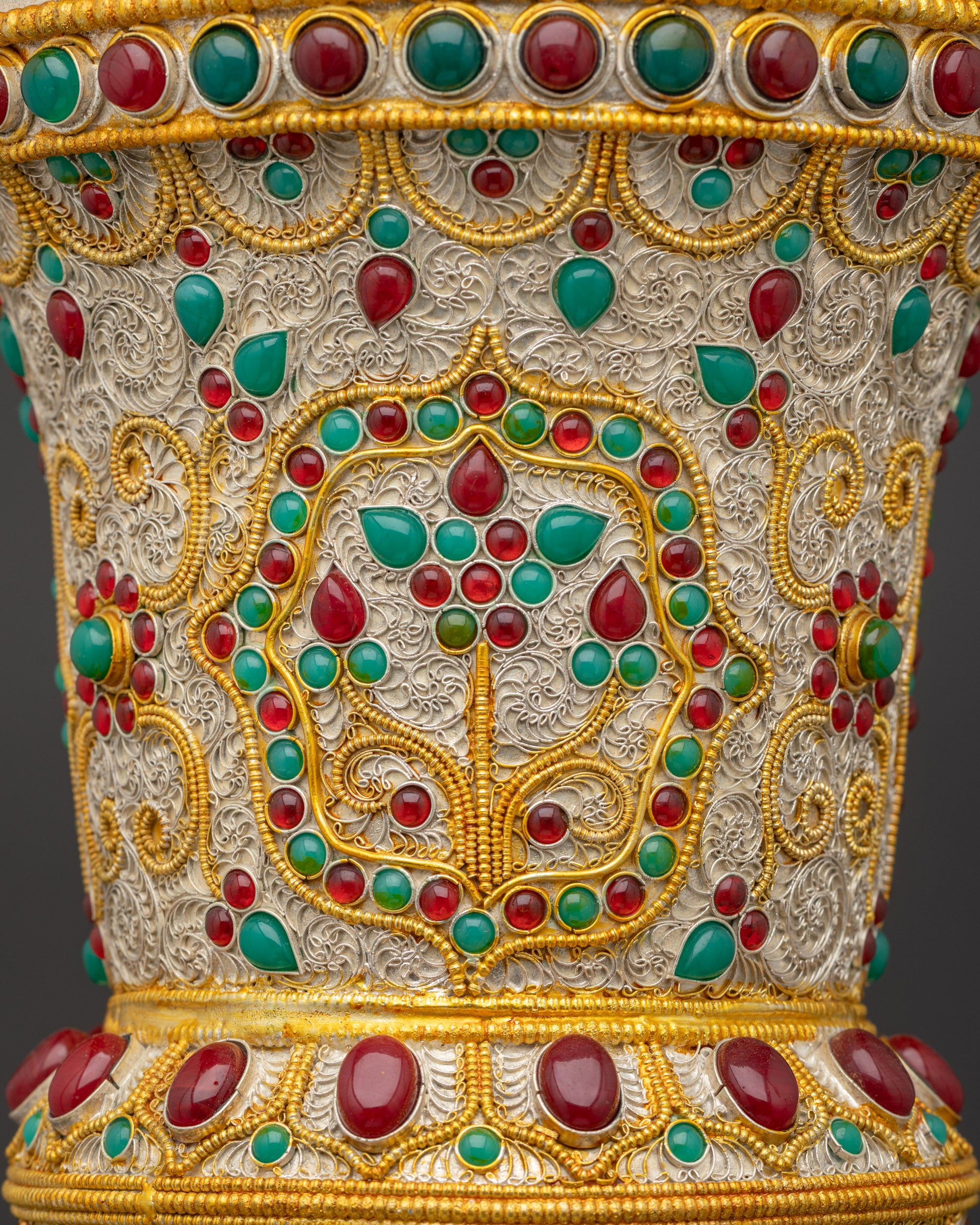 Silver & Gold-Plated Himalayan Vase | Spiritual Offering Art Nepal