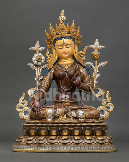Enlightened White Tara Figurine | Premium Oxidized Copper Statue