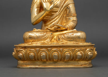 Tsongkhapa with Two Disciples | Handmade 24K Gold Nepalese Sculpture