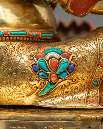 Crown Dzambhala On Throne Statue | Buddhist Wealth Deity Figure