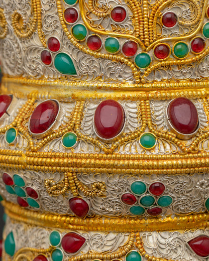 Silver & Gold-Plated Himalayan Vase | Spiritual Offering Art Nepal