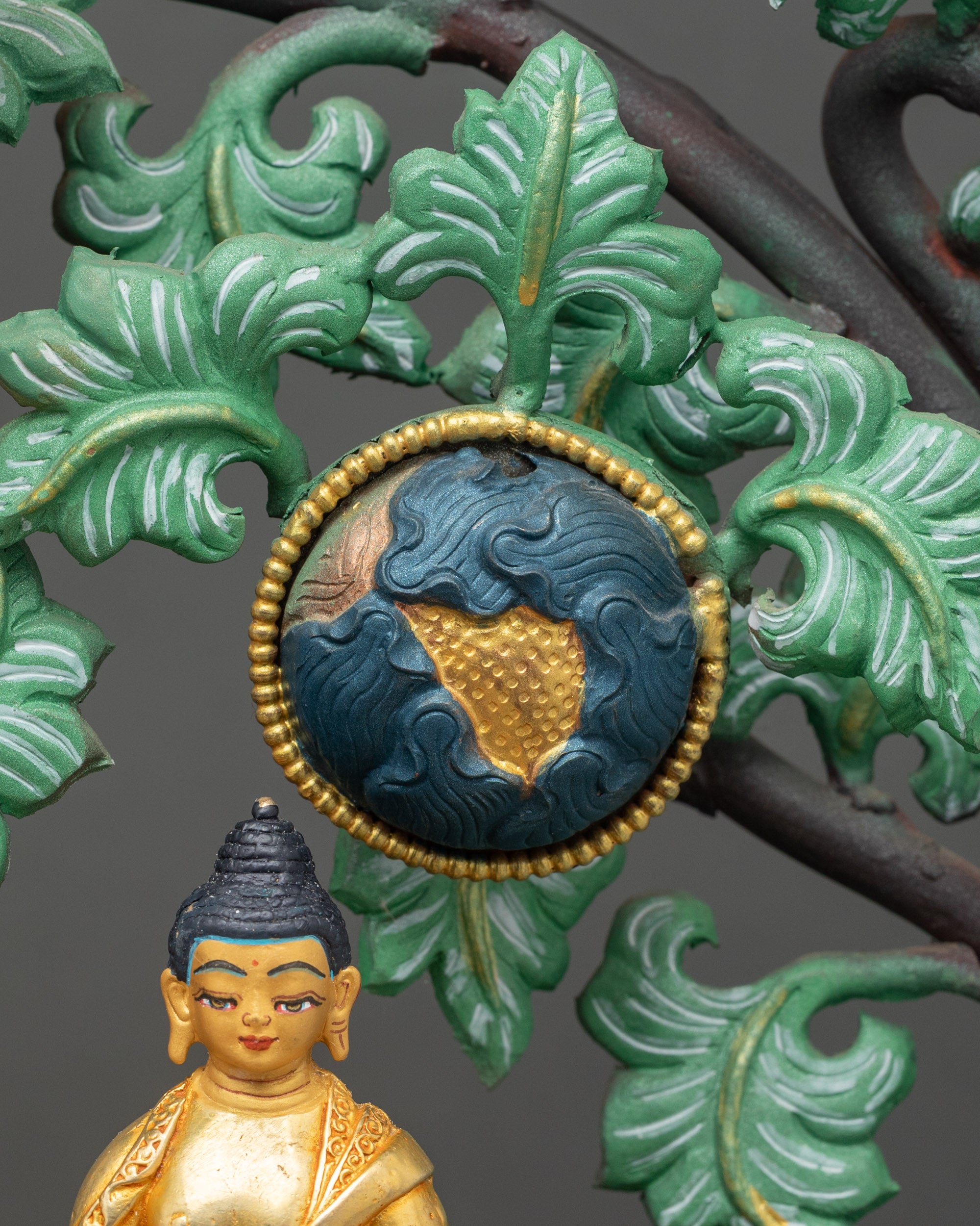 Amitabha Buddha and Five Dhyani Buddhas | Sacred Bodhi Tree Sculpture
