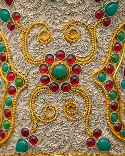 Silver & Gold-Plated Himalayan Vase | Spiritual Offering Art Nepal