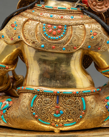 Crown Dzambhala On Throne Statue | Buddhist Wealth Deity Figure