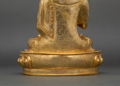 Tsongkhapa with Two Disciples | Handmade 24K Gold Nepalese Sculpture