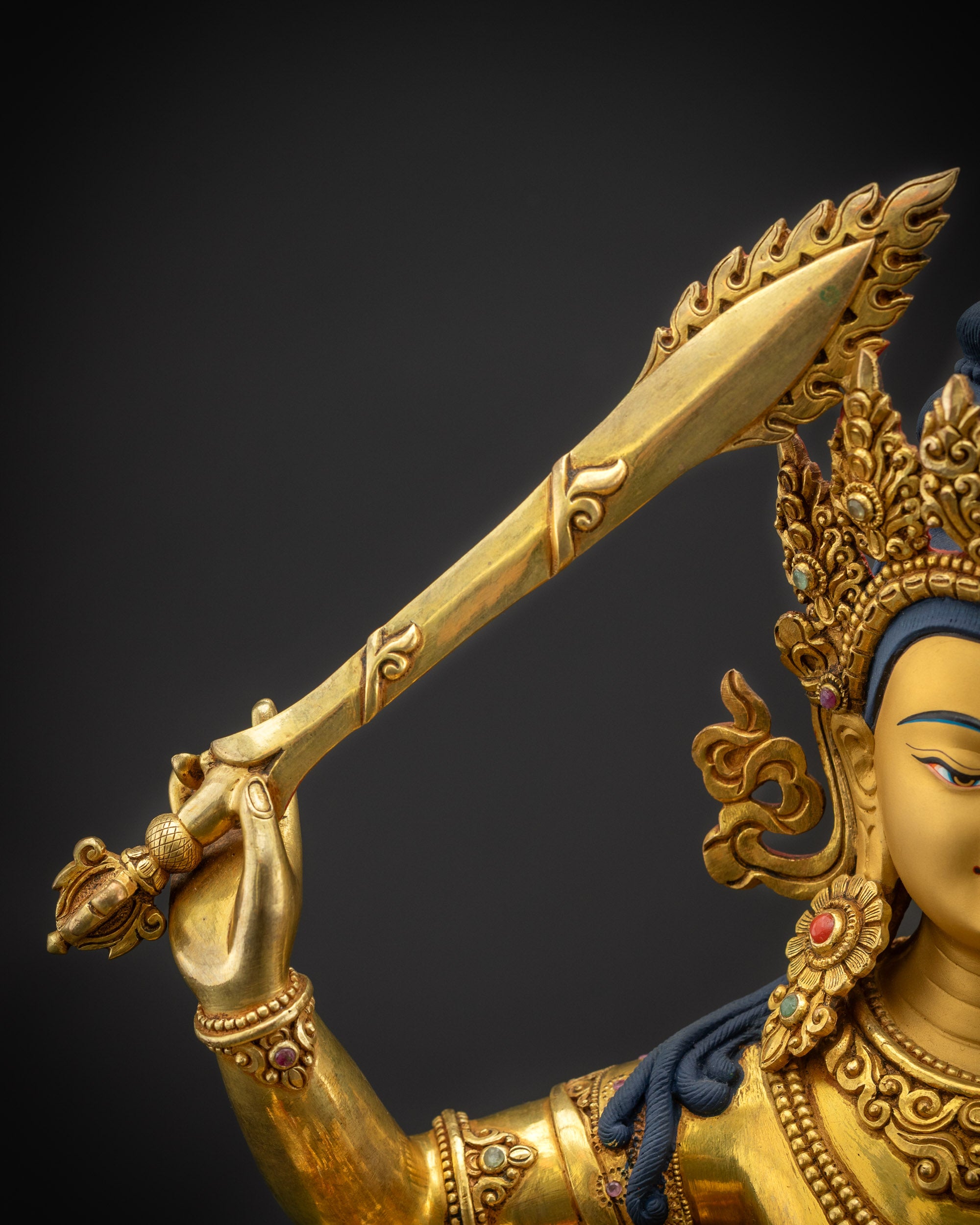 Handicrafted Simhada Manjushri Statue | Fearless Bodhisattva of Wisdom