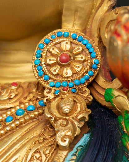 Enthroned Green Tara Statue | Multicolor Nepali Buddhist Artwork