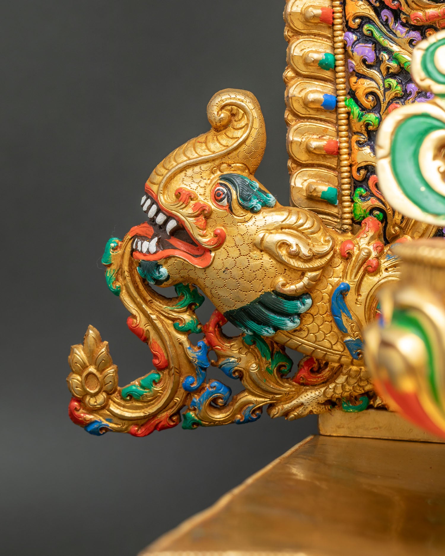 Enthroned Green Tara Statue | Multicolor Nepali Buddhist Artwork