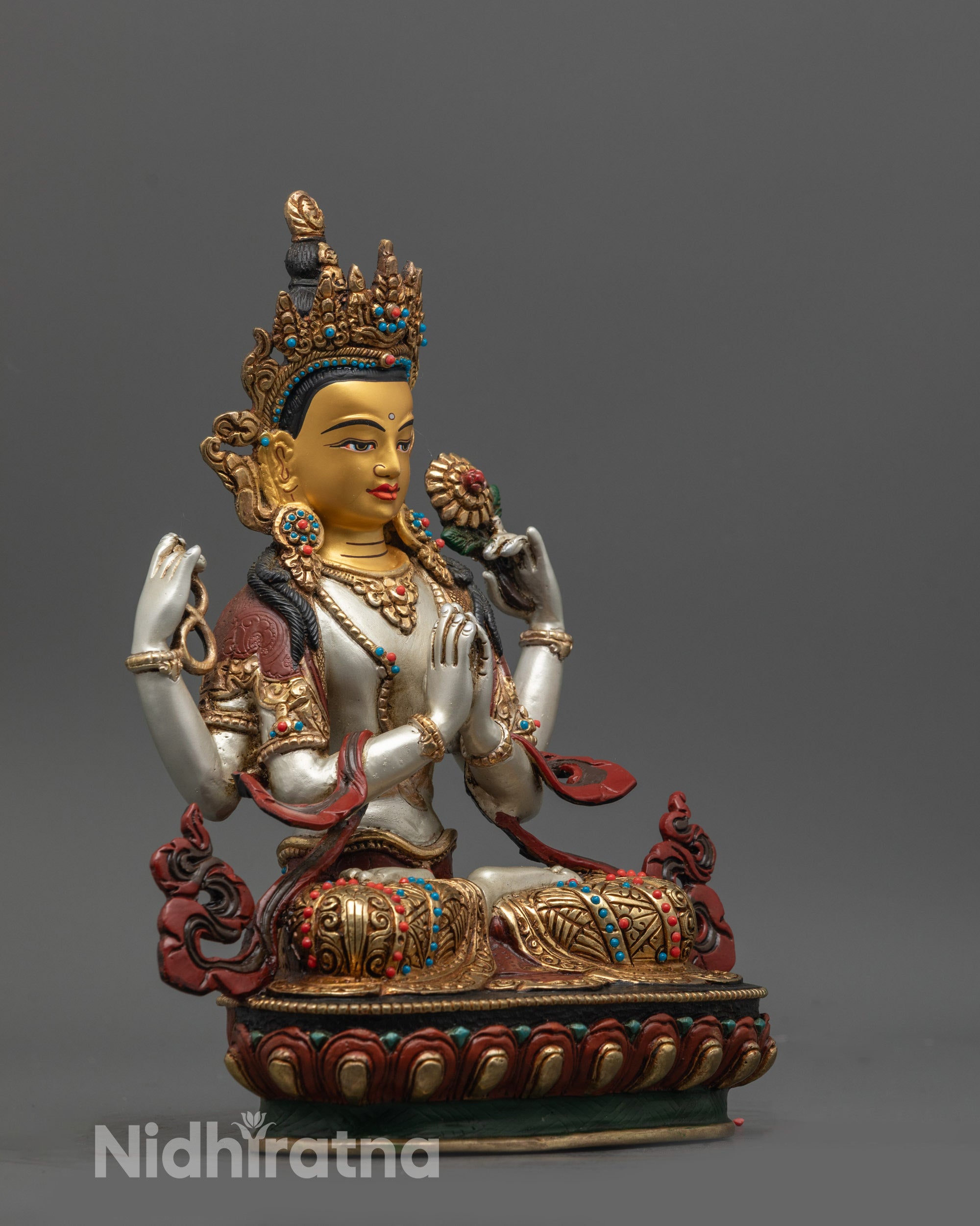 Tibetan Four Armed Handcrafted Chenrezig Statue