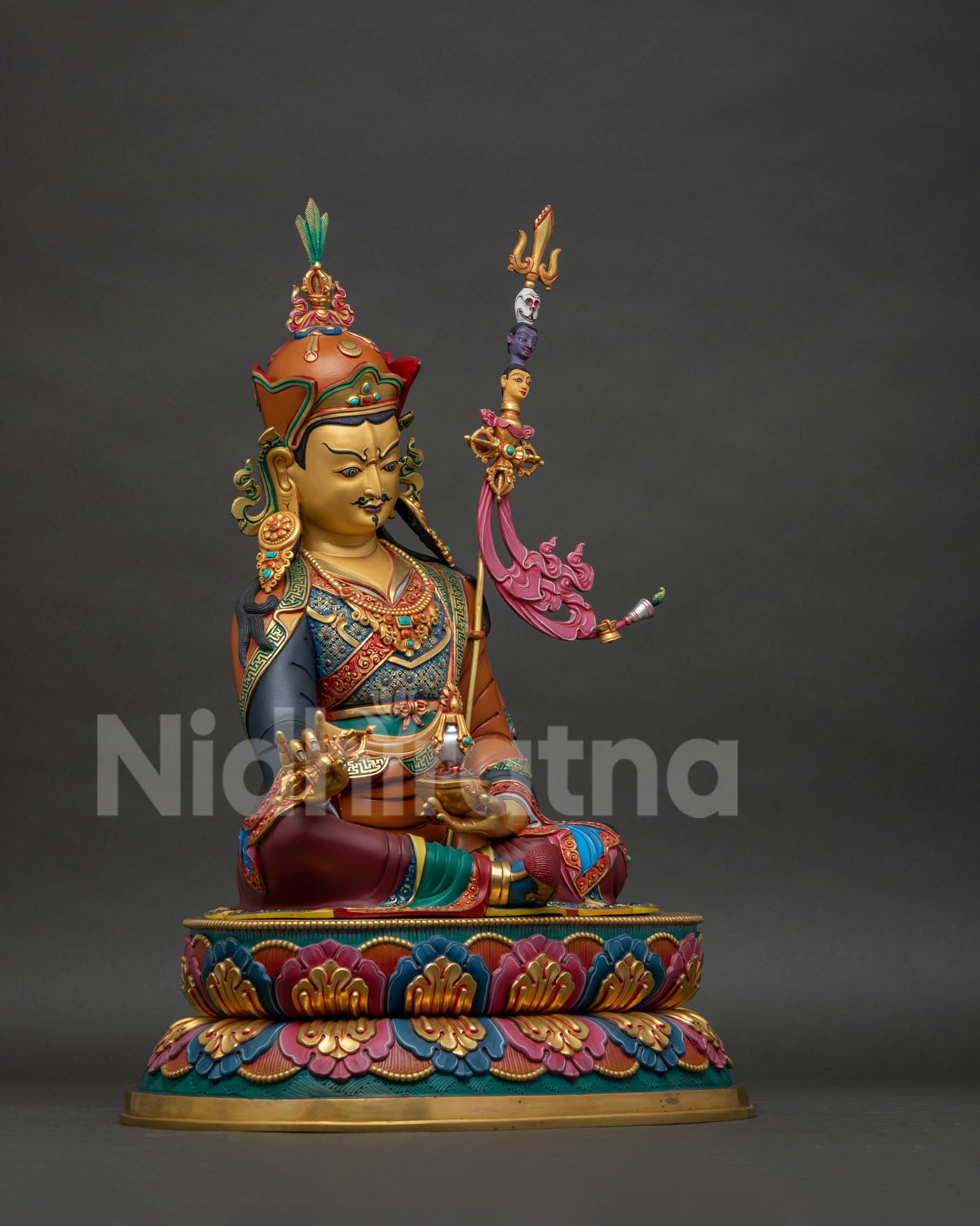 Guru Rinpoche Statue (50cm) | Hand-Painted Buddhist Copper Sculpture