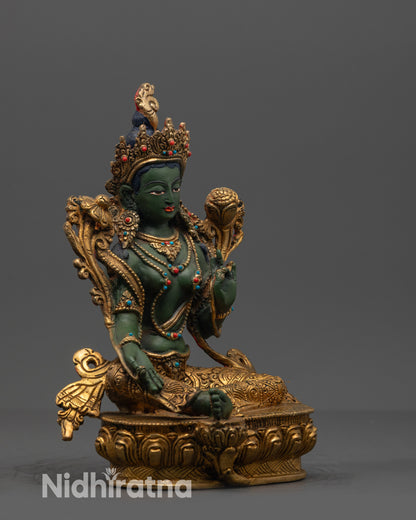 Hand-painted Green Tara Statue | Jetsun Dolma Goddess of Compassion