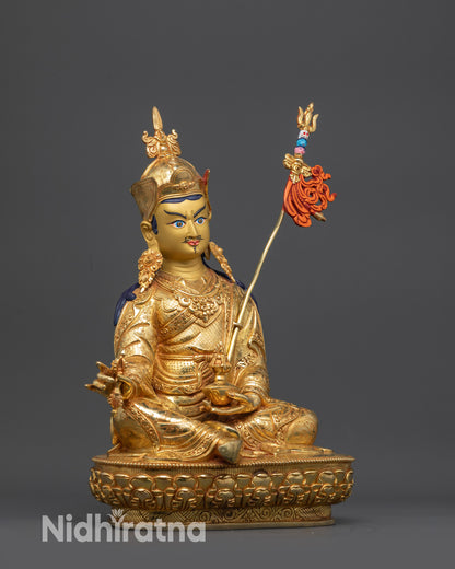 Sacred Padmasambhava Statue | 24K Gold-Gilded Himalayan Guru Artwork