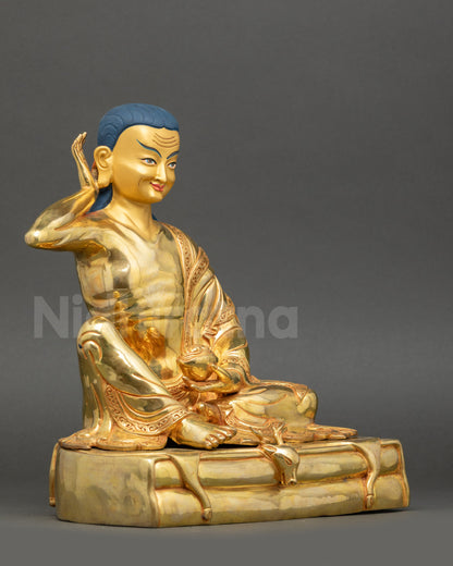 Handmade 24K Gold-gilded Milarepa Statue for Meditation