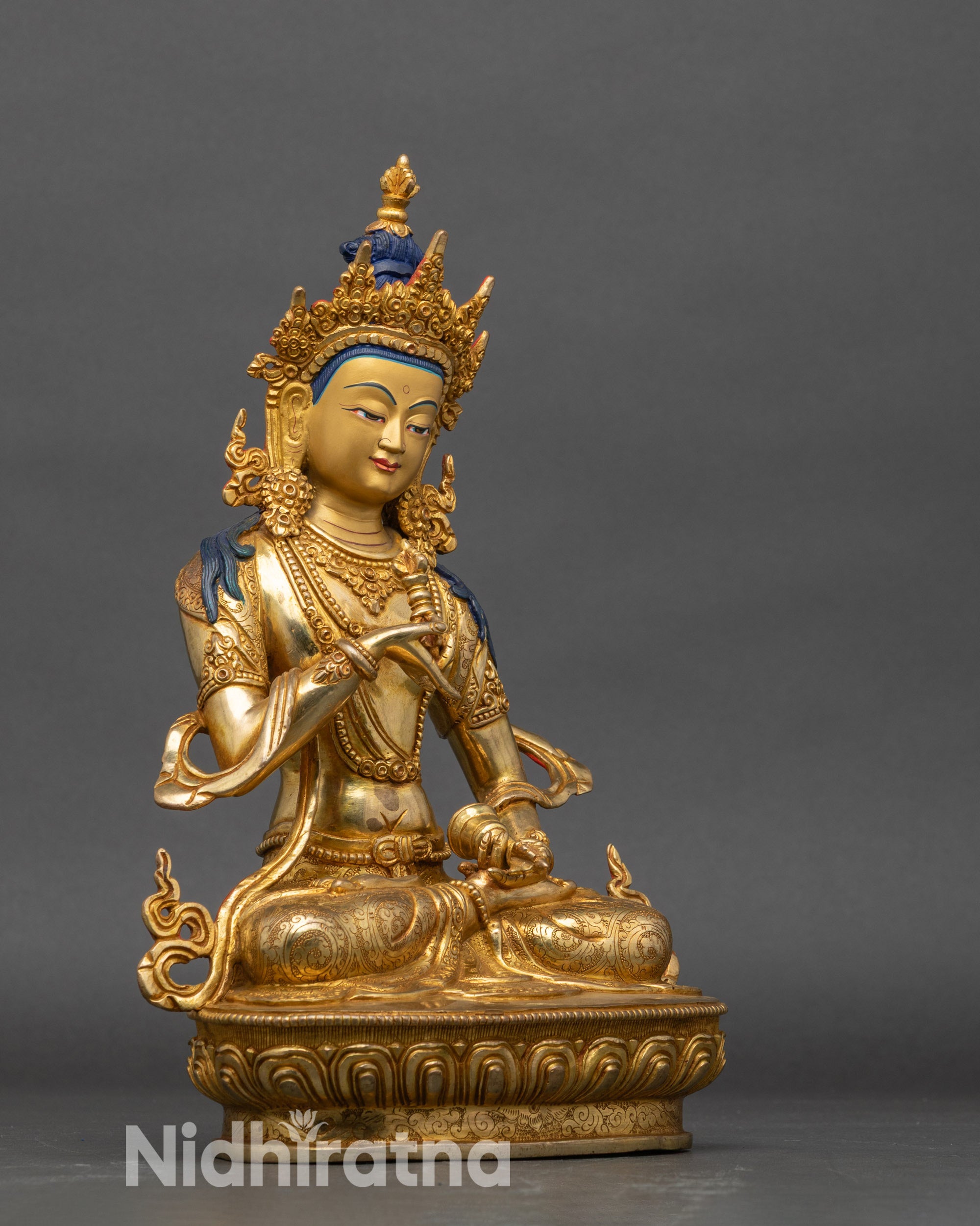 Side view of Vajrasattva statue for spiritual practice and Buddhist home altar