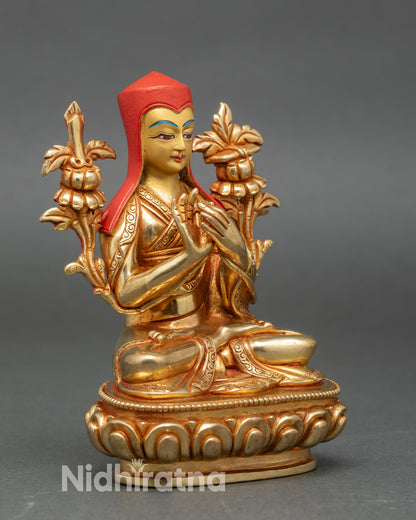 Side view monk robe utpala stem Tibetan Buddhist statue Nepal