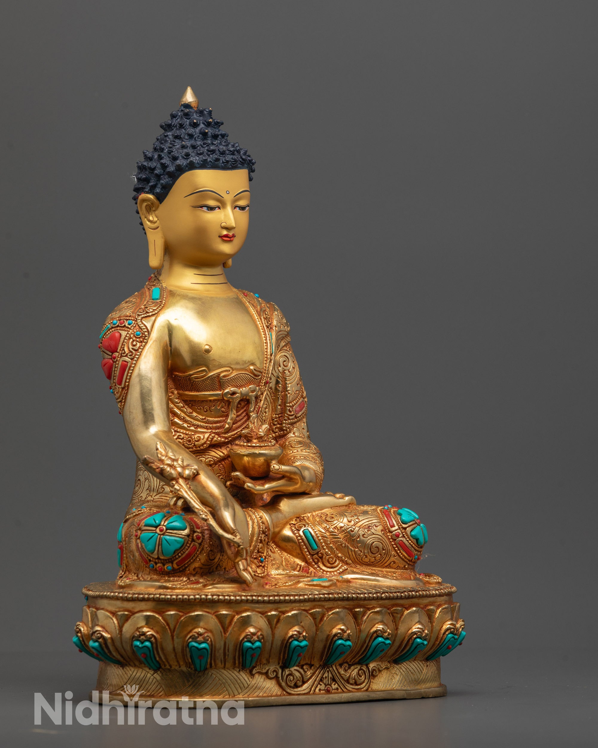 24k Fire Gold Gilded Medicine Buddha (Vaidurya Prabha Raja) statue