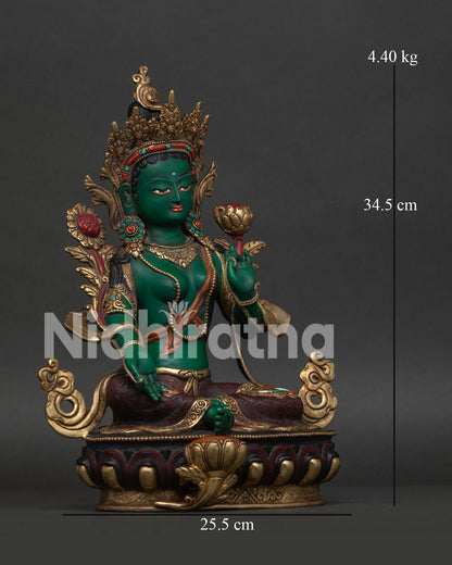 Acrylic-Painted Green Tara Statue | Sacred Female Buddha of Buddhism