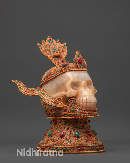 Jeweled Skull Head | Handmade Decor Himalayan Ritual Art Nepal