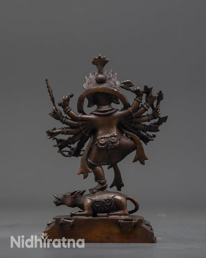 12 Armed Oxidized Ganesha Statue | Artistic Elephant God Idol for Home