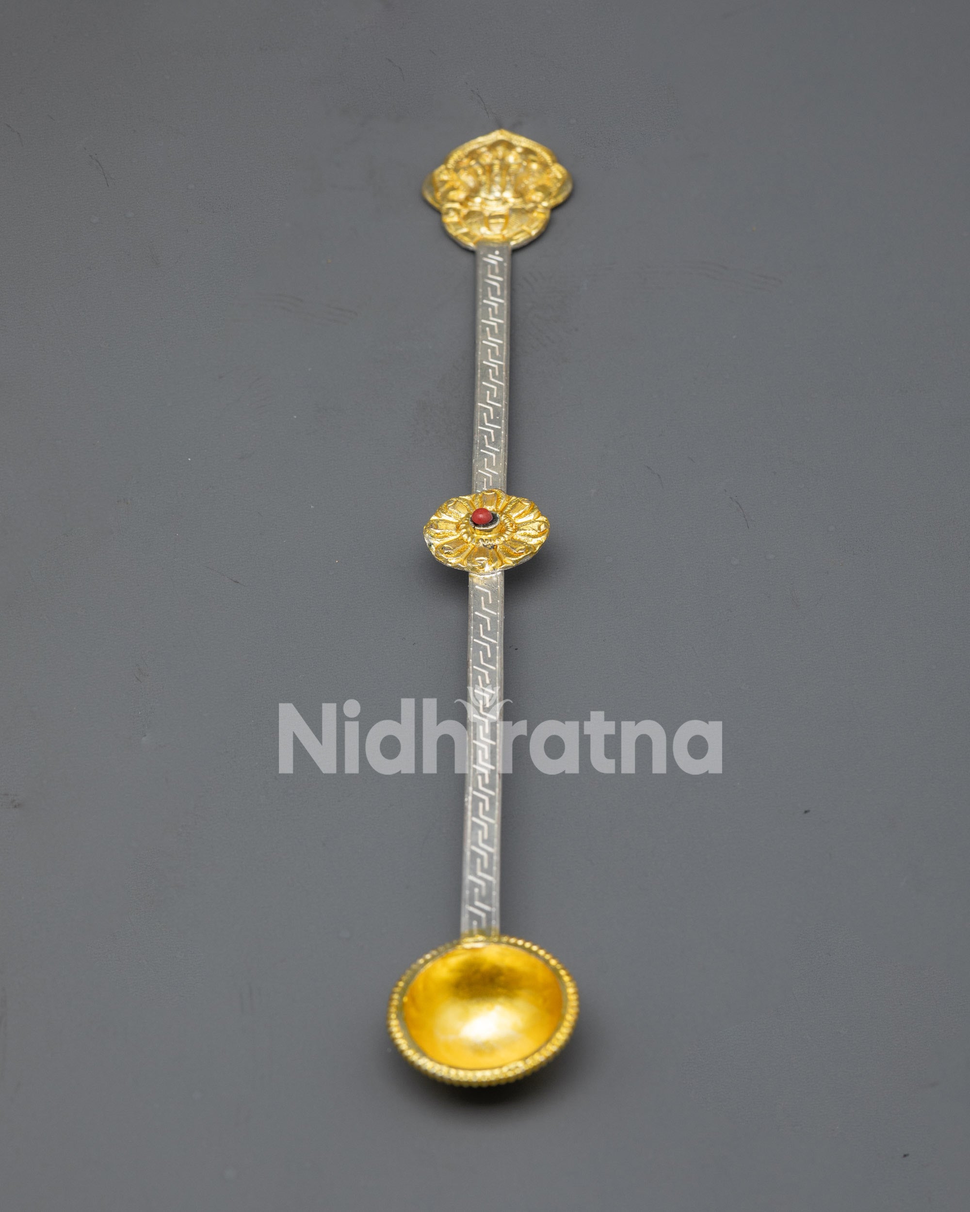 Authentic Tibetan Spoon | Gold & Silver-Plated Altar Offering Tool