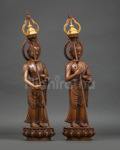 Hand-carved Sculpture of Buddha's Two Disciples