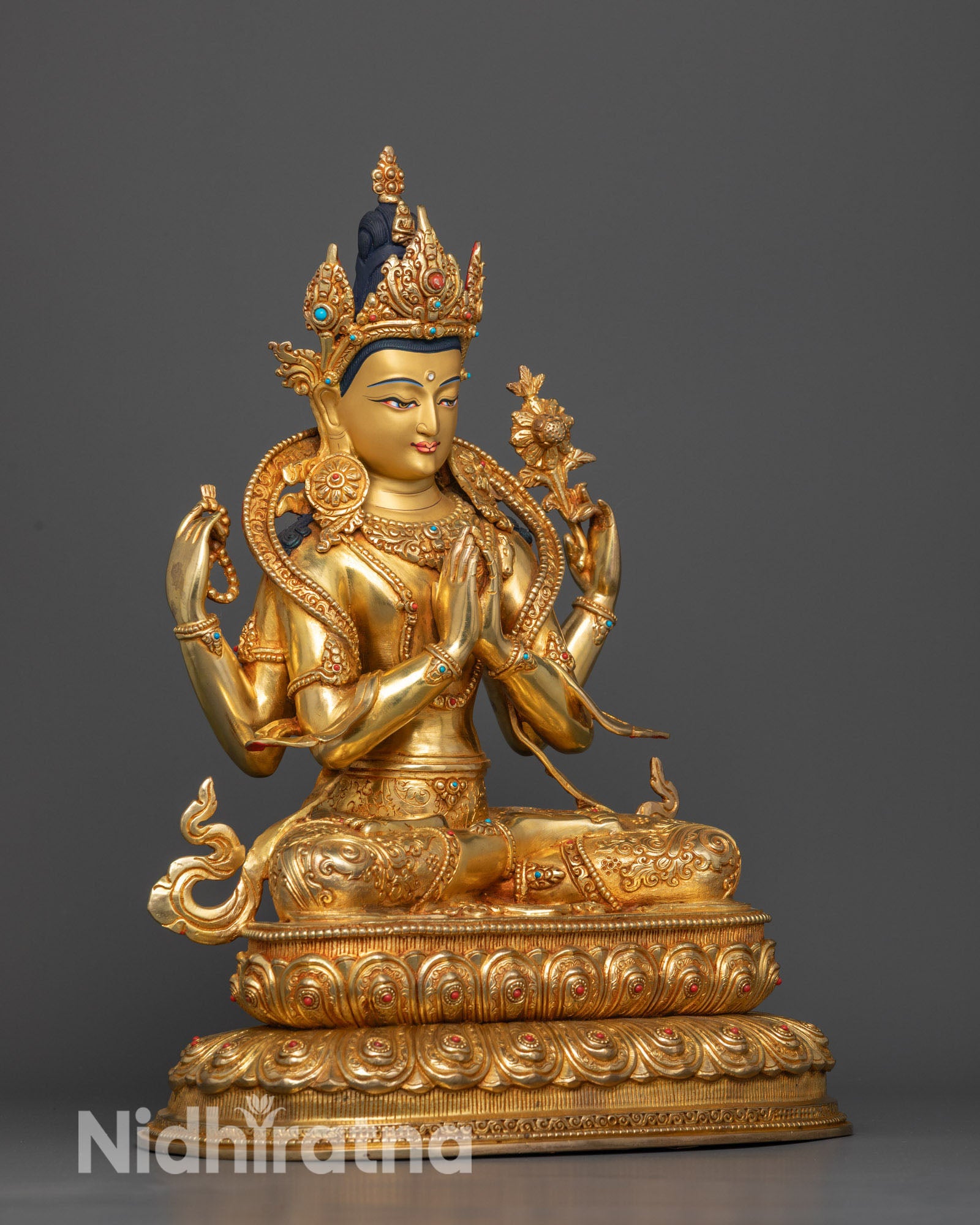 Four-Armed Chenrezig: Radiant Avalokiteshvara Bodhisattva Statue