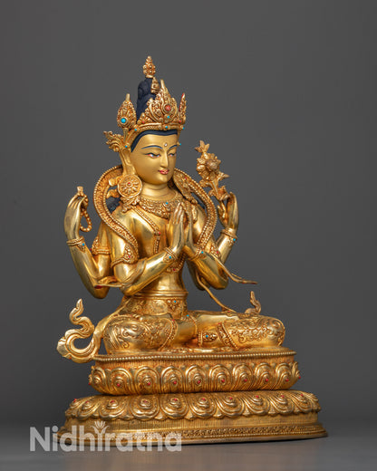Four-Armed Chenrezig: Radiant Avalokiteshvara Bodhisattva Statue