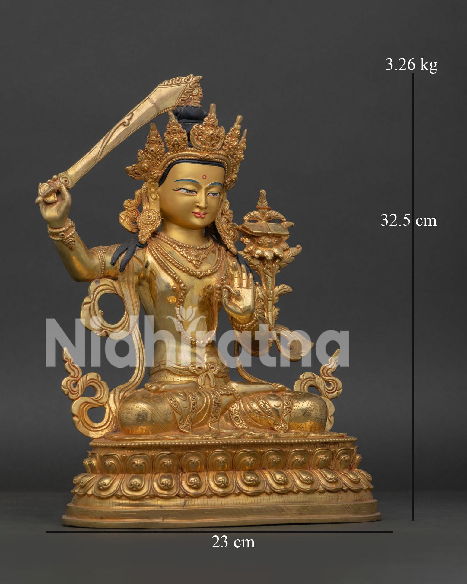 Manjushri Statue | Copper Buddhist Sculpture with Gold Gilding