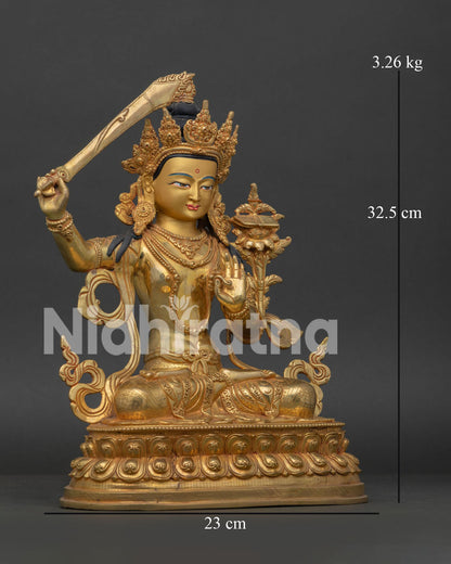 Manjushri Statue | Copper Buddhist Sculpture with Gold Gilding